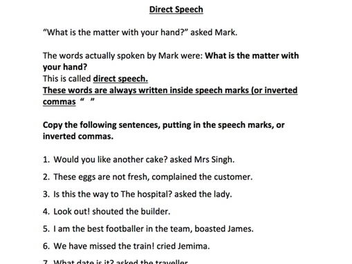 Direct Speech Worksheets