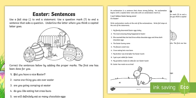 Easter Sentences Worksheet Primary Resources Twinkl