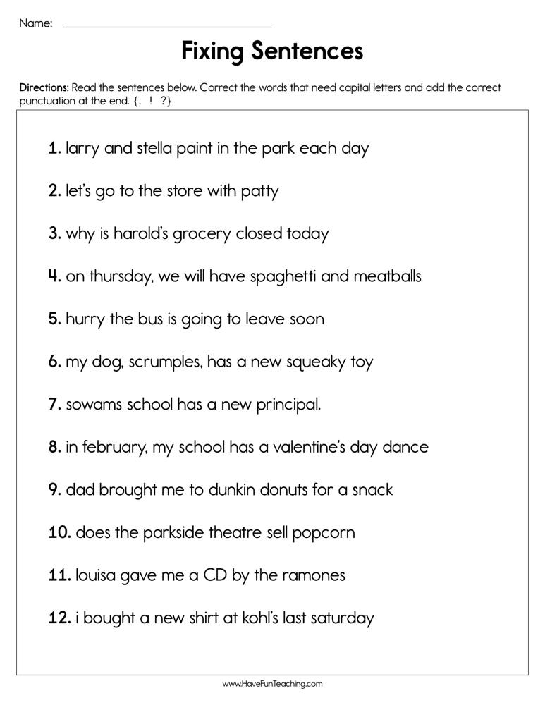 Editing Sentences Worksheet By Teach Simple