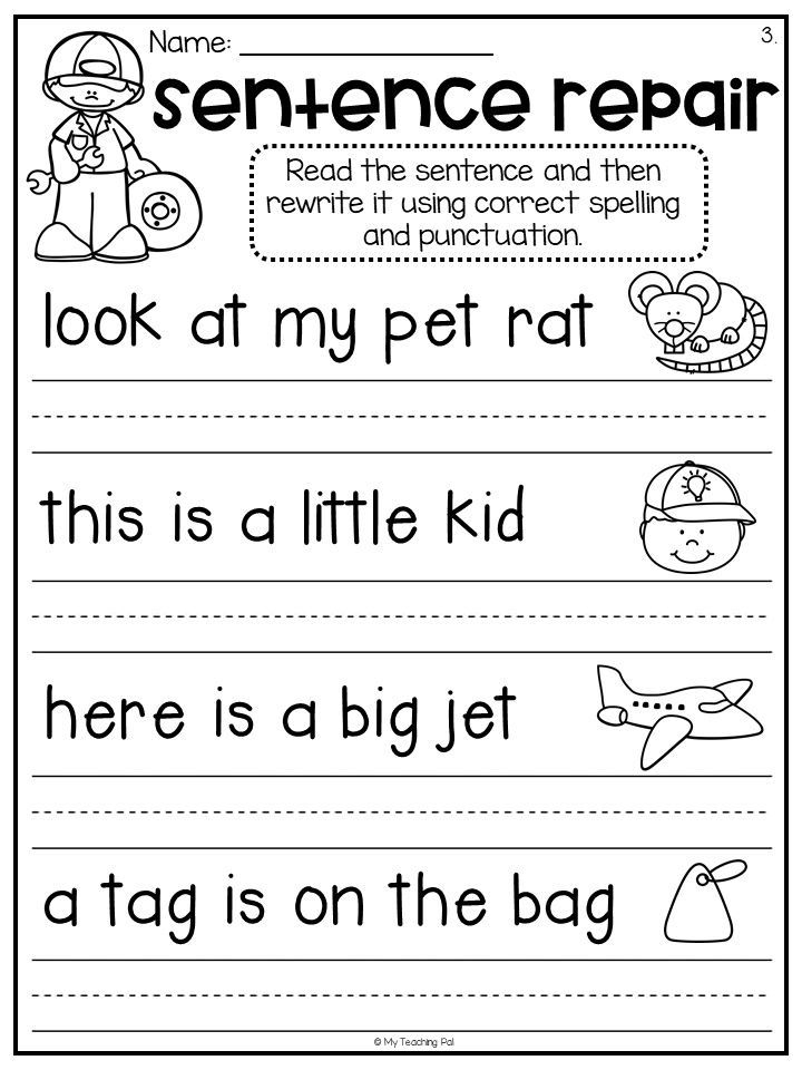 Editing Sentences Worksheet First Grade