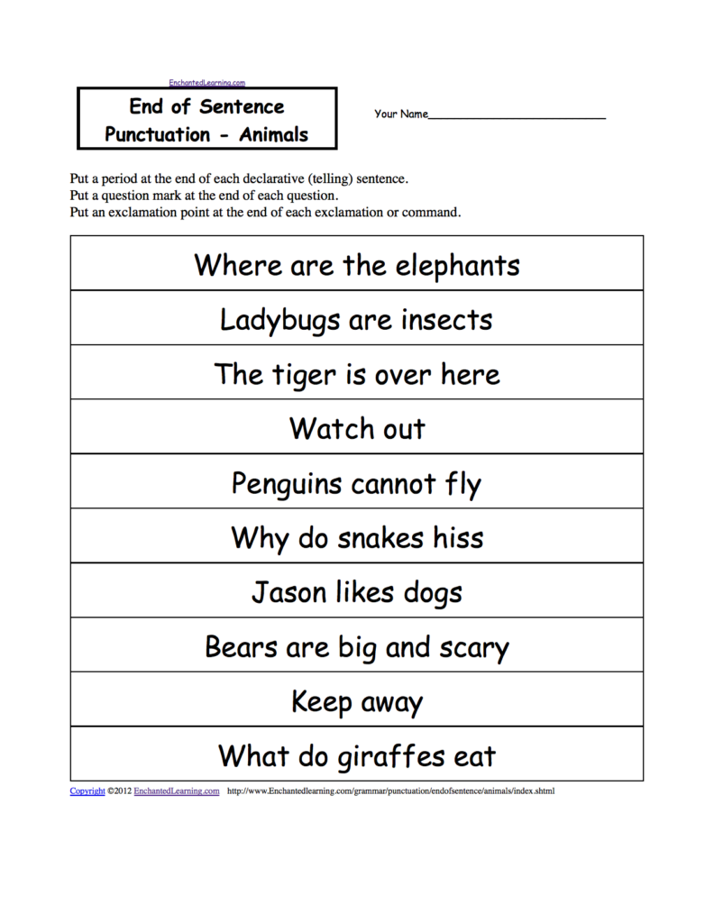 End Of Sentence Punctuation Printable Worksheets EnchantedLearning