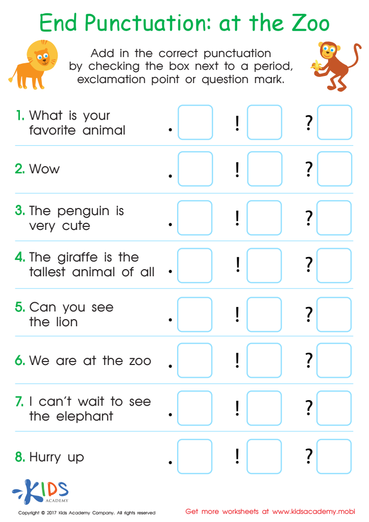 End Punctuation At The Zoo Worksheet Free Printable For Kids