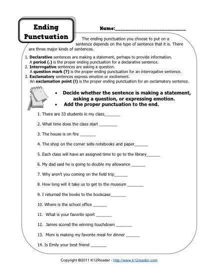 Ending Punctuation Free Printable Punctuation Worksheets