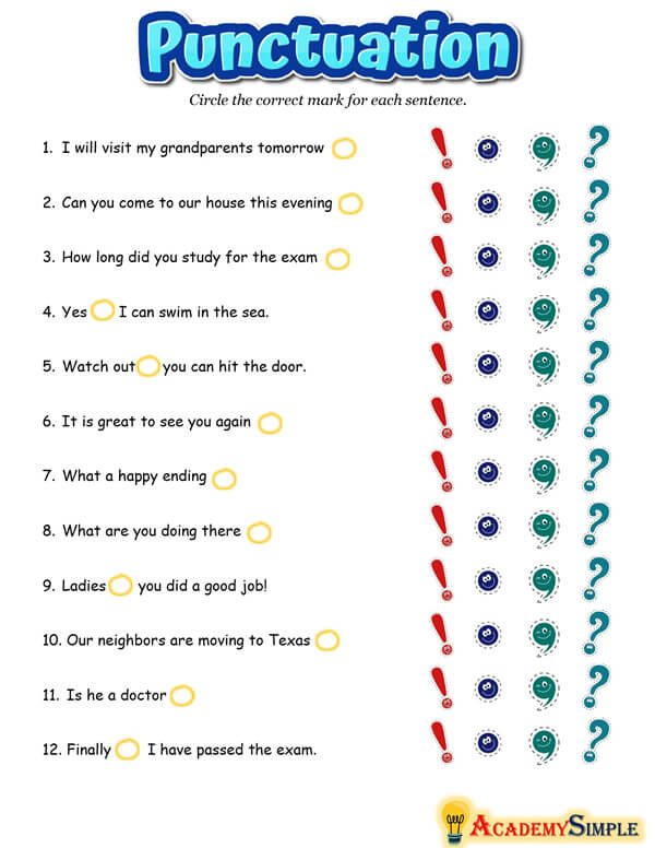 English Grammar Punctuation Worksheet 2 Period Comma Question 