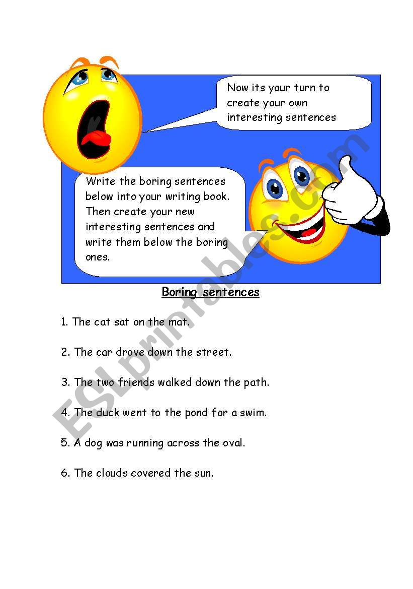 English Worksheets Boring Sentences