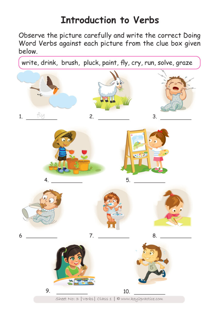 English Worksheets Grade 1 Chapter Verbs Key2practice Workbooks