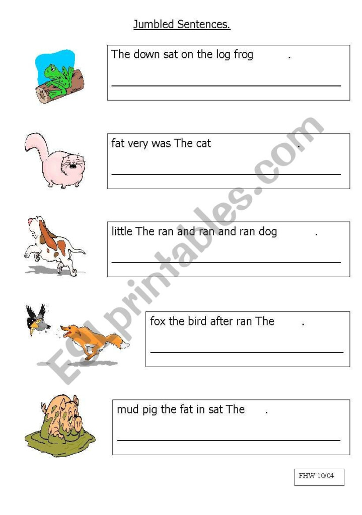 English Worksheets Jumbled Sentences