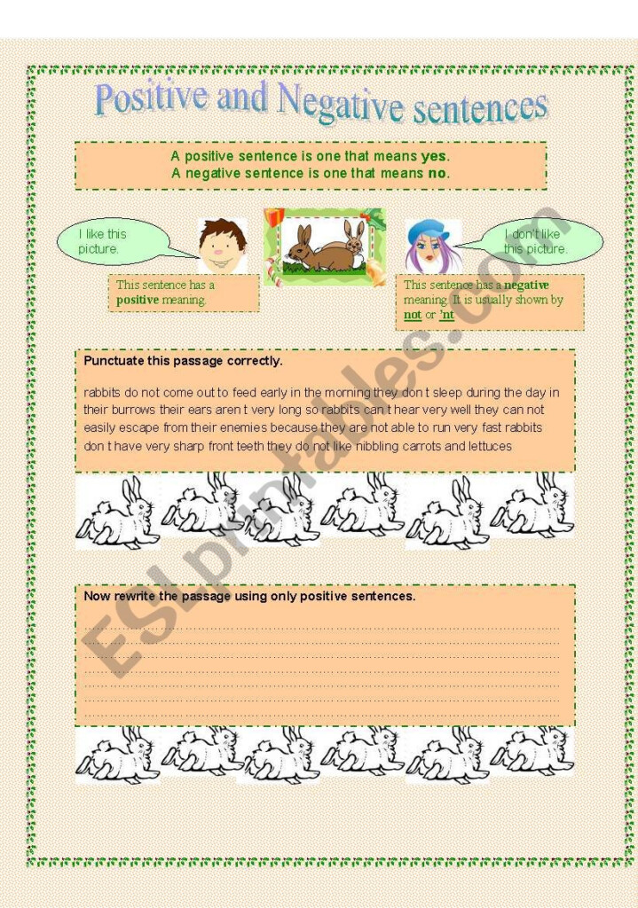 English Worksheets Positive And Negative Sentences