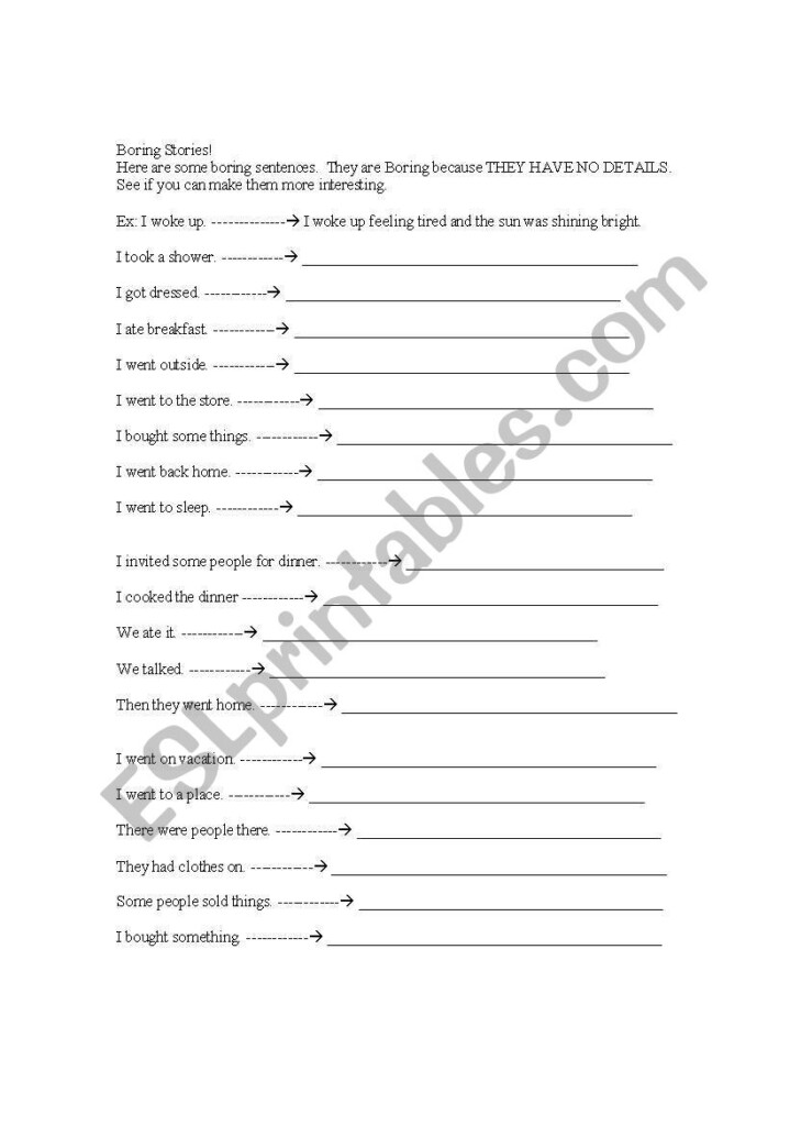 English Worksheets Practice Adding Details To These Boring Sentences 