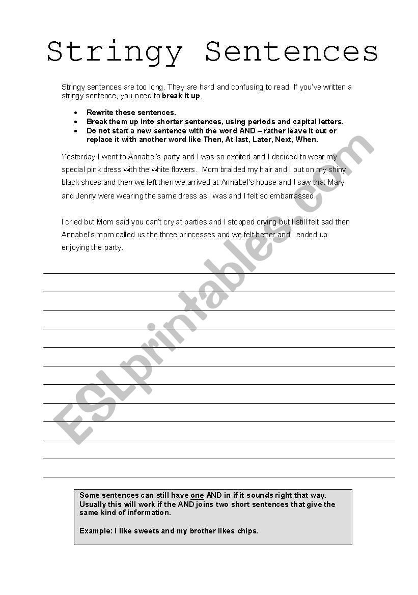 English Worksheets Stringy Sentences Worksheet