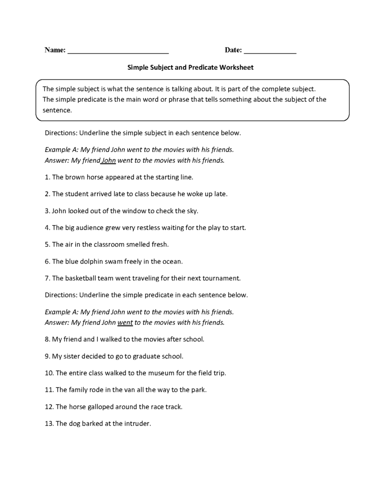 Englishlinx Subject And Predicate Worksheets