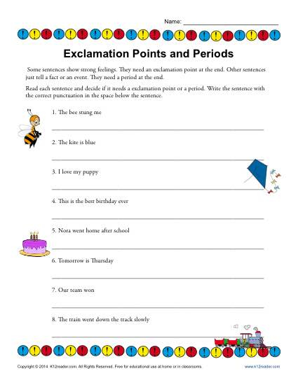 Exclamation Points And Periods Ending Punctuation Worksheets