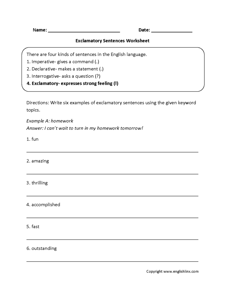 Exclamatory Sentences Worksheet Second Grade