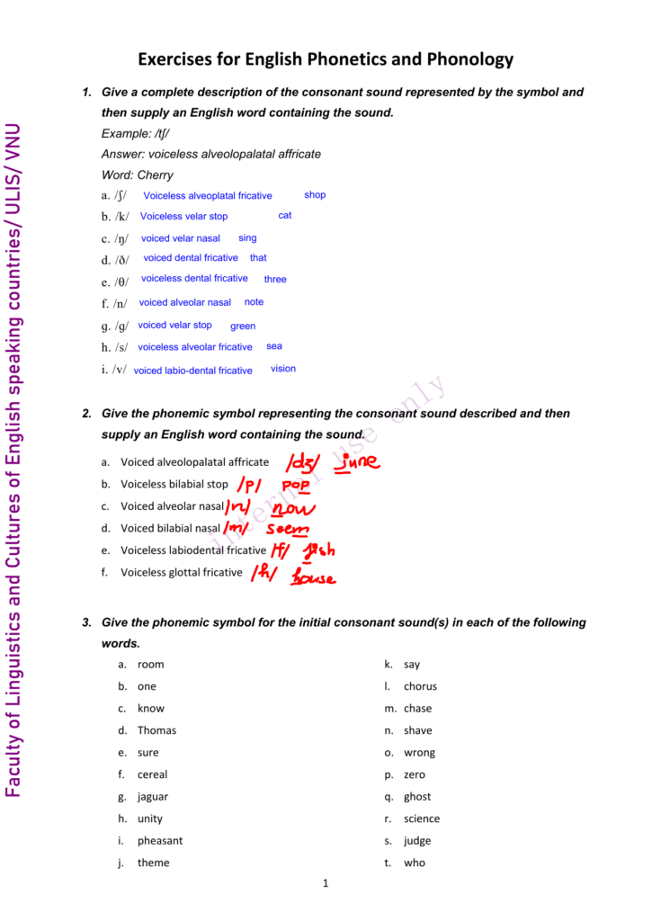 Exercises For English Phonetics And Phonology