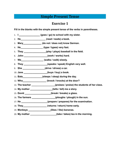 Exercises Of Simple Present Tense With Answers Simple Present Tense 