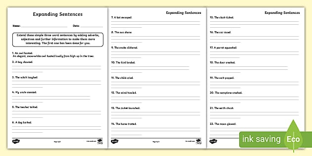 Expand Sentence Expanding Sentences Worksheets Twinkl