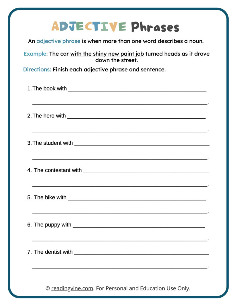 Finish The Sentence Adjective Phrases Worksheet image ReadingVine