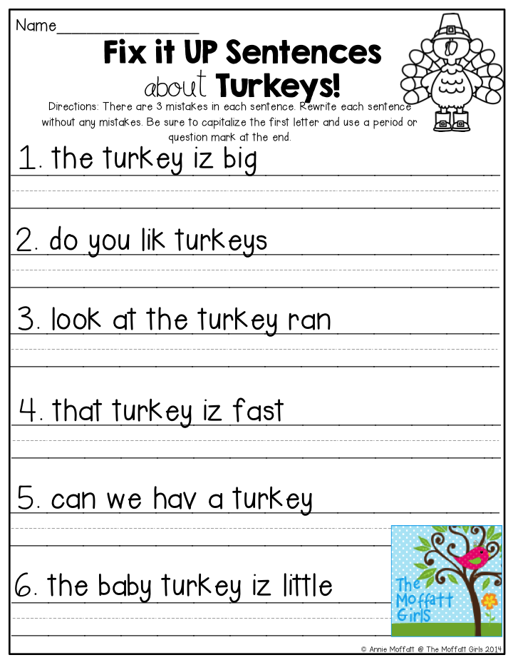 Fix It Sentences 1st Grade