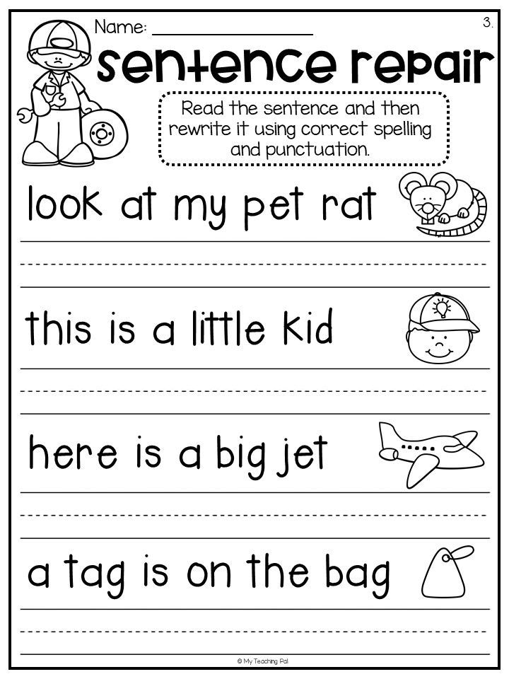 Fix The Sentence Worksheets 1st Grade Pdf Jay Sheets