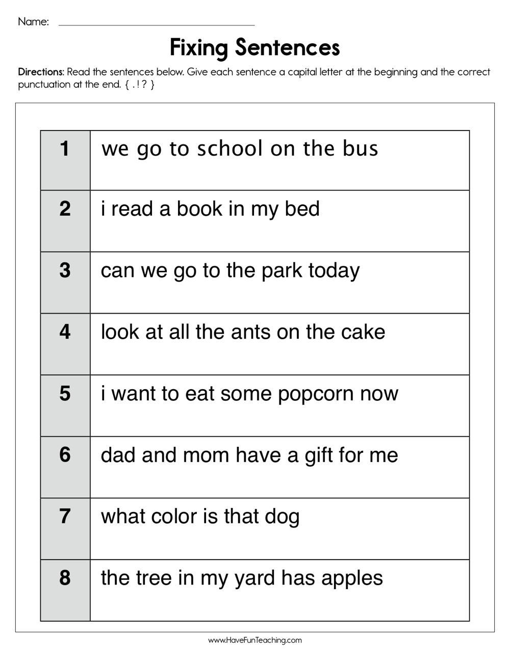 Fixing Sentences Worksheet By Teach Simple