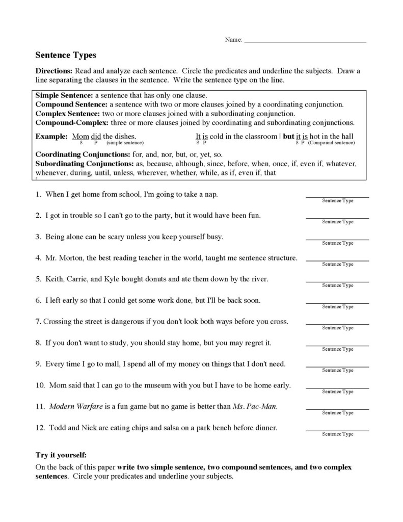 Four Types Of Sentences Worksheet