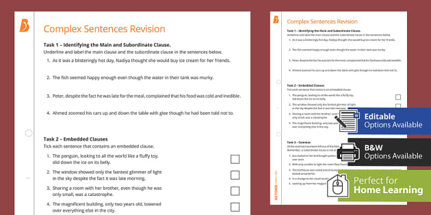 FREE Complex Sentences Revision Worksheet Twinkl Made