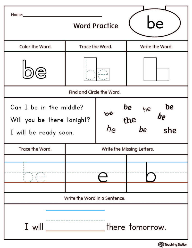  FREE High Frequency Word BE Printable Worksheet MyTeachingStation