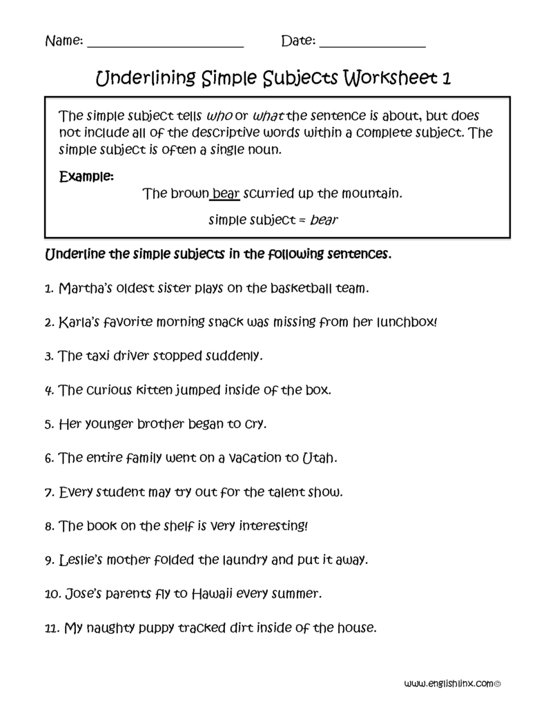 Free Printable Subject Predicate Worksheets 2Nd Grade Free Printable 