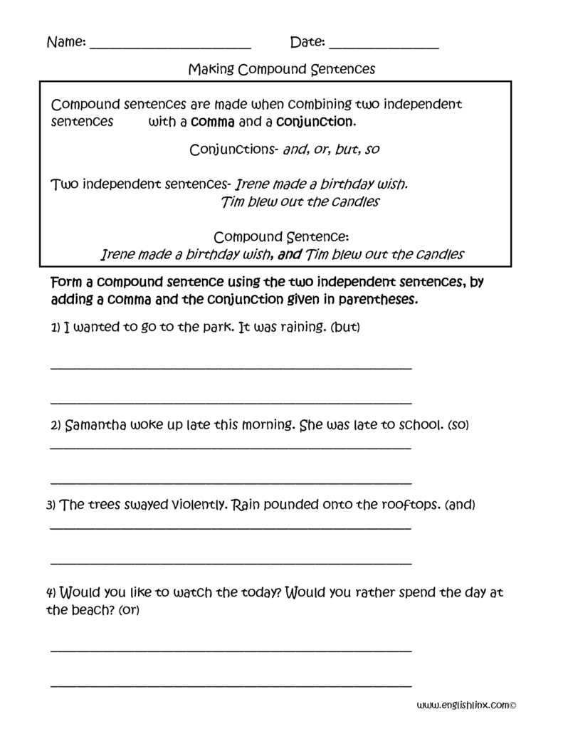 Free Printable Worksheets On Simple Compound And Complex Sentences 