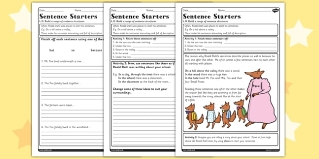 FREE Sentence Starters Worksheet To Support Teaching On Fantastic Mr Fox