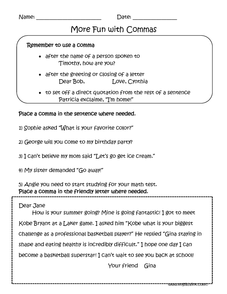 Fun With Commas Worksheets Transition Words Spelling Worksheets Commas