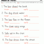 Grade 1 Sample Worksheets On Nouns Verbs And Adjectives