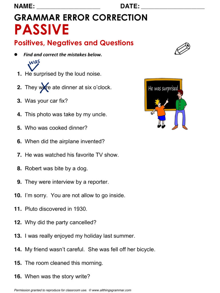 Grammar Error Worksheet