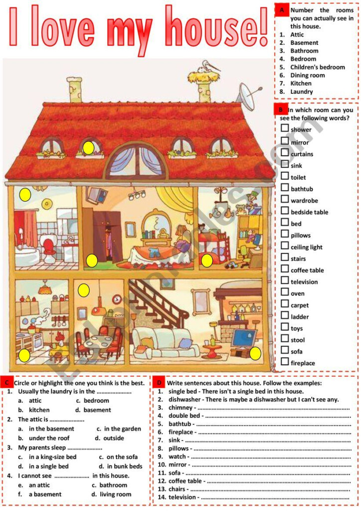 I Love My House Vocabulary Formulating Simple Sentences ESL 