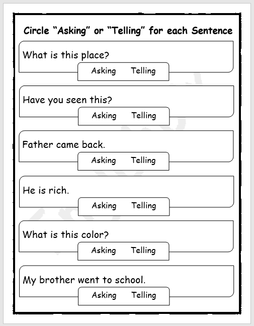 Identify Asking Or Telling A Sentence Worksheet EnglishBix