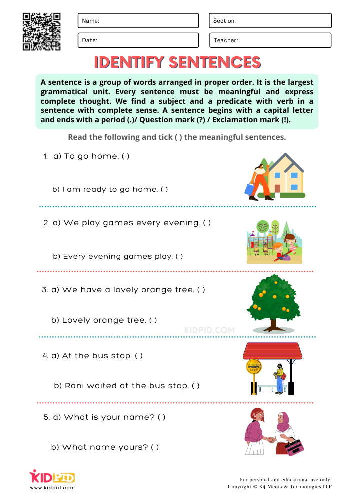 Identify Sentences Printable Worksheets For Grade 2 Kidpid