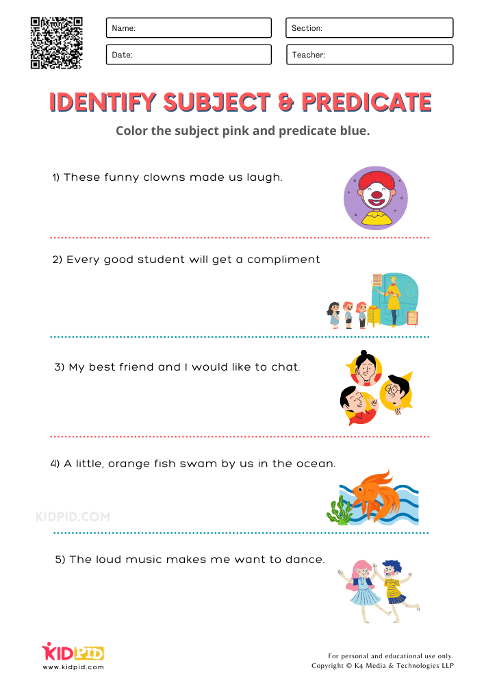 Identify Subject And Predicate Free Printable Worksheets For Grade 2 