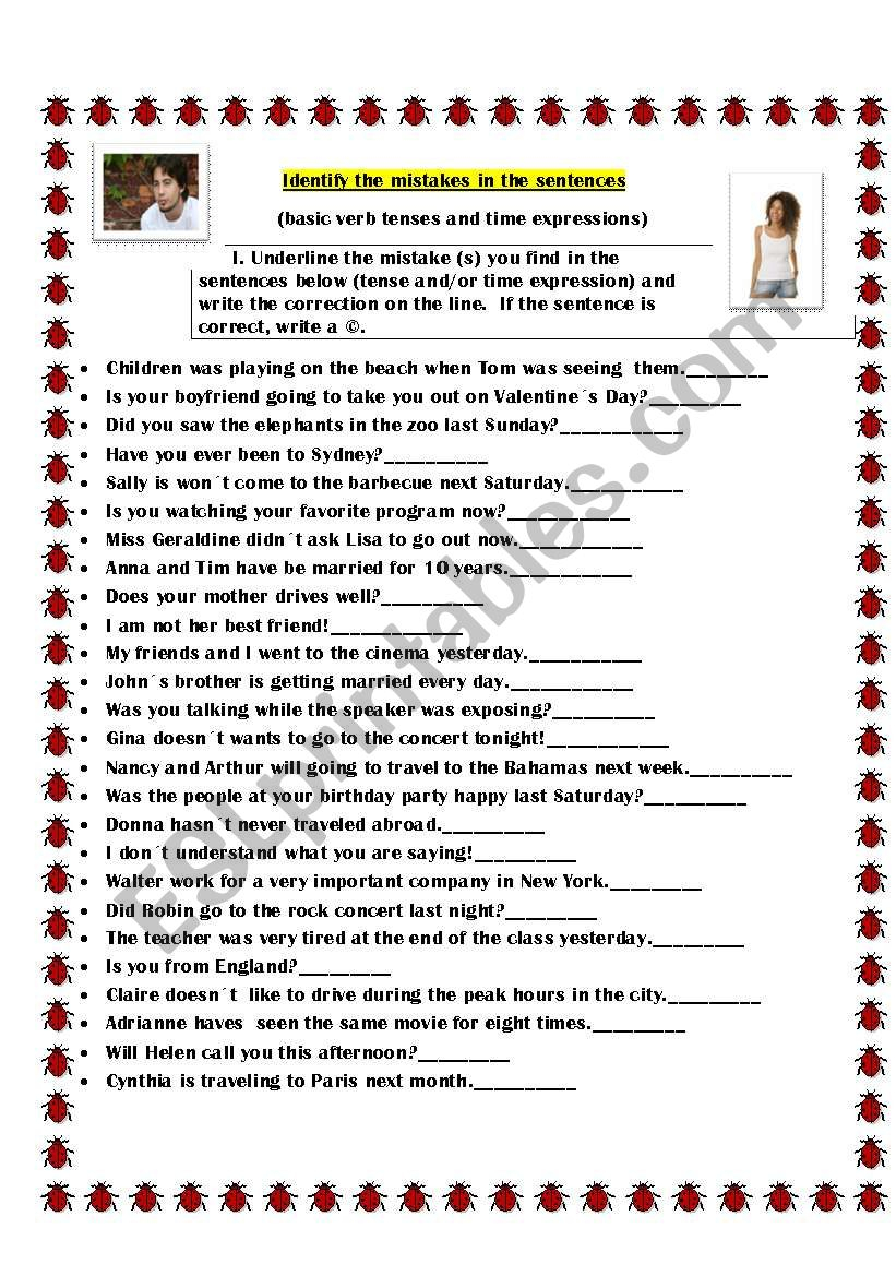 Identify The Mistakes In The Sentences ESL Worksheet By Kiaras