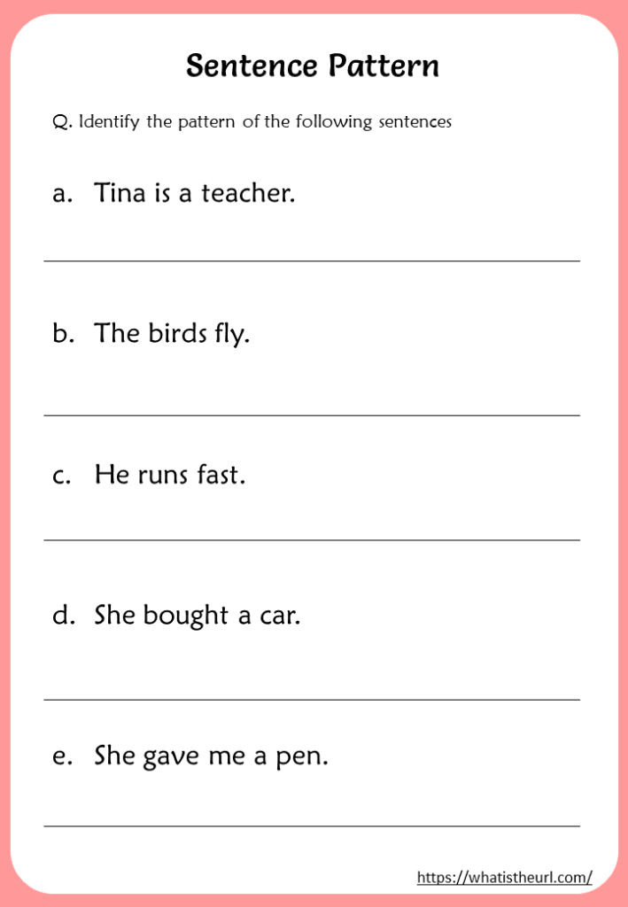 Identify the sentance pattern worksheet Your Home Teacher