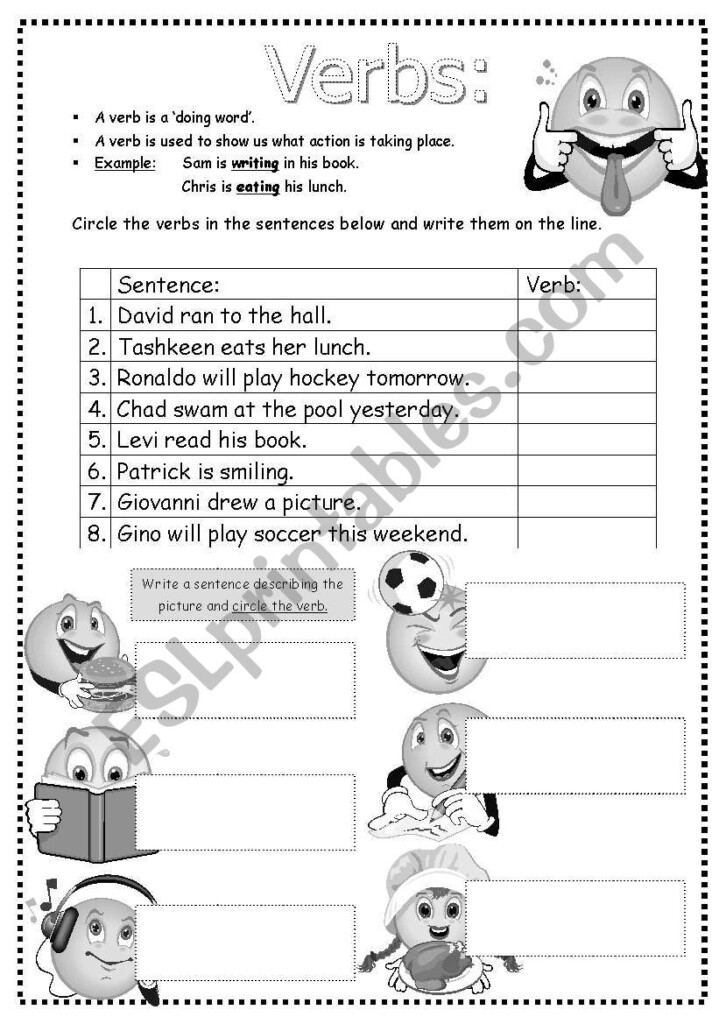 Identifying Verbs In Sentences ESL Worksheet By KelsSA