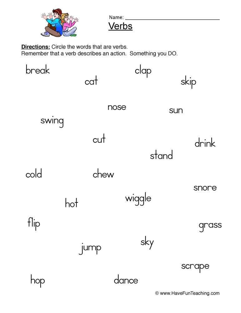 Identifying Verbs Worksheet By Teach Simple