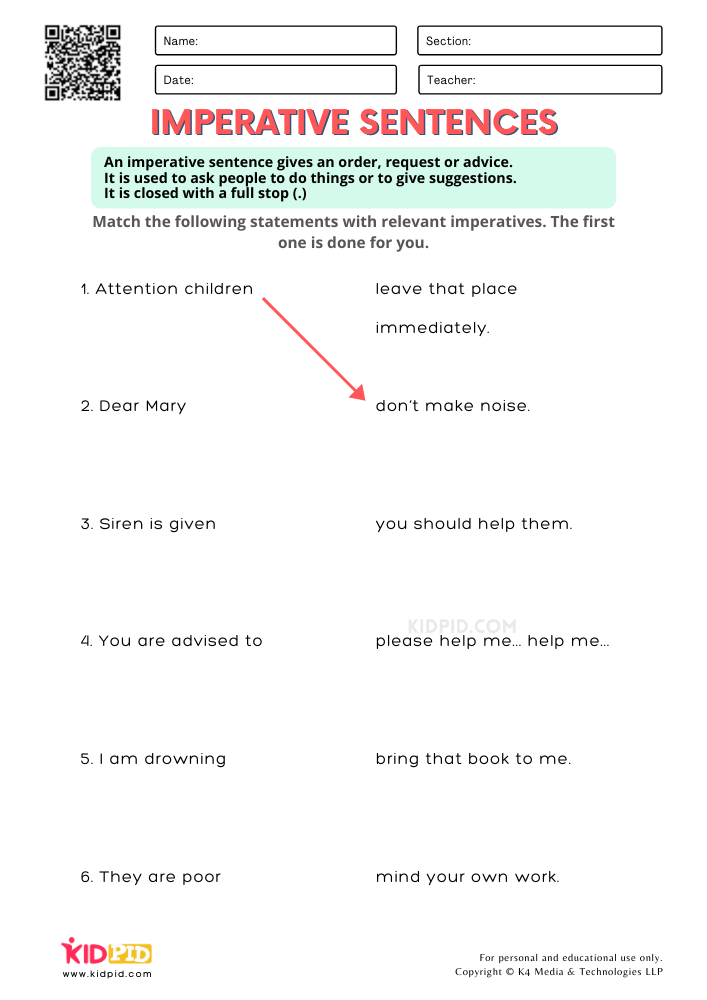 Imperative Sentence Free Printable Worksheets For Grade 1 Kidpid