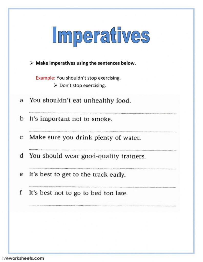 Imperative Sentence Worksheet 4th Grade