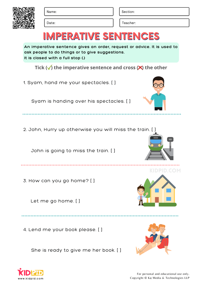 Imperative Sentence Worksheet 4th Grade