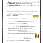 Independent And Dependent subordinate Clauses Worksheet