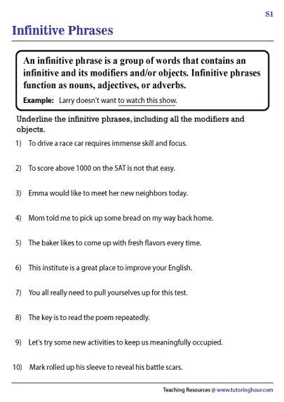 Infinitive Phrase Worksheet With Answer Key Pdf Donna Phillip s