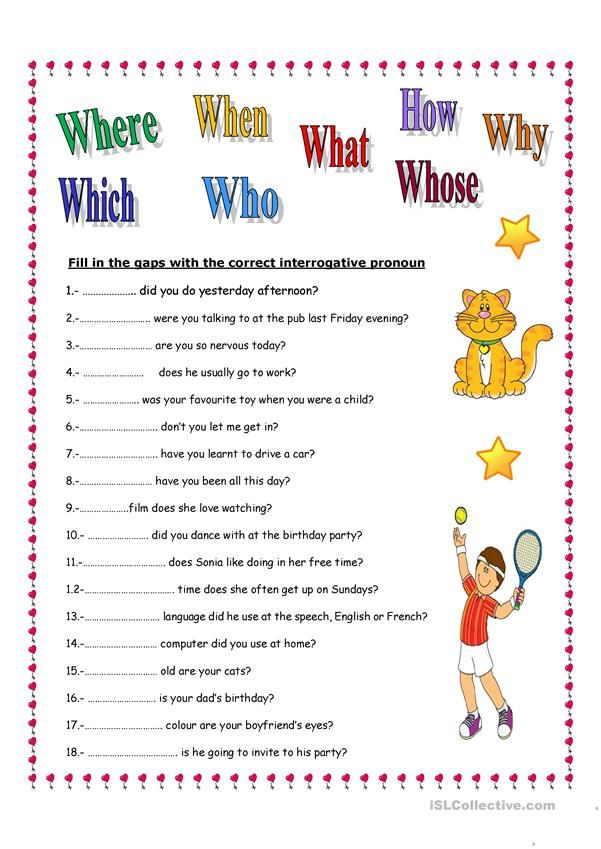 INTERROGATIVE PRONOUNS English ESL Worksheets Wh Questions Worksheets 