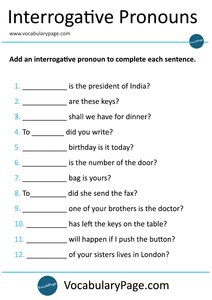 Interrogative Pronouns Worksheet 4th Grade