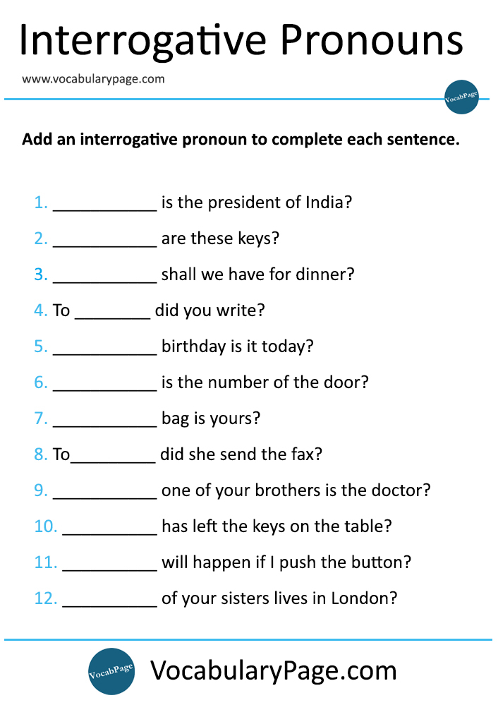 Interrogative Pronouns Worksheet Grade 4