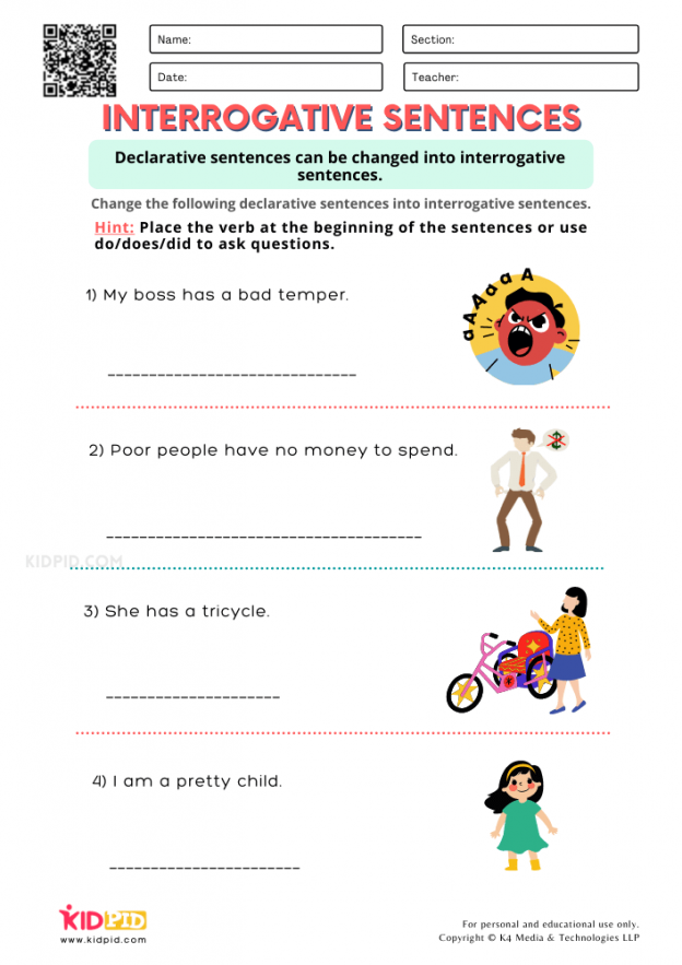 Interrogative Sentence Free Printable Worksheets For Grade 1 Kidpid